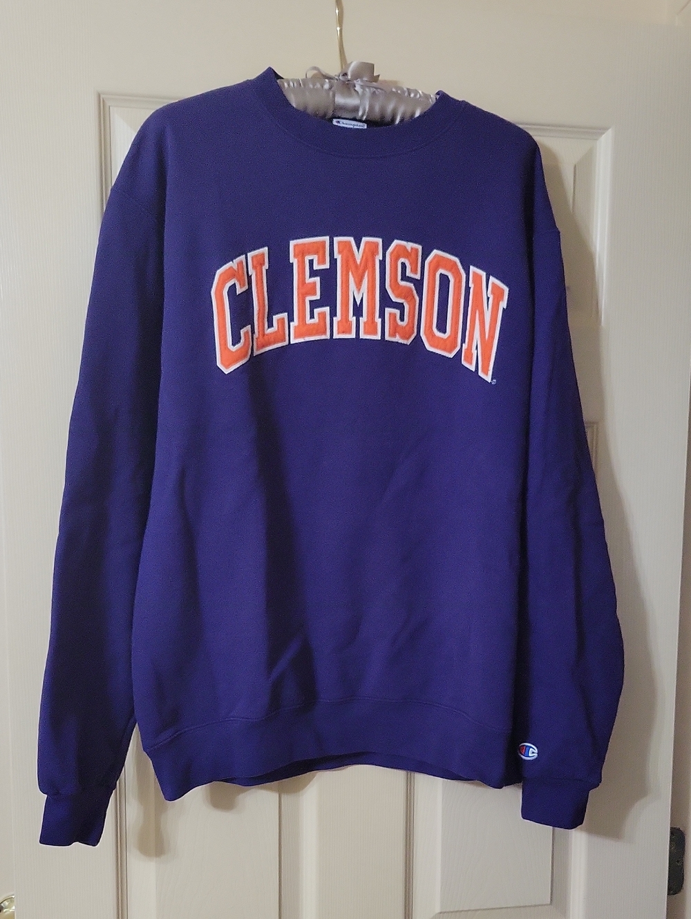 Champion Purple Crewneck Sweatshirt with Orange Clemson Lettering